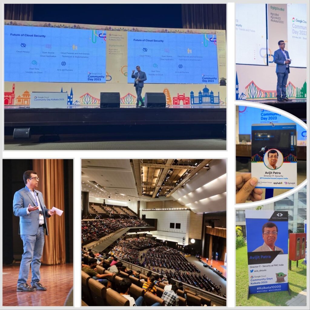 Photo collage of Avijit Patra speaking at Google Cloud Community Days Kolkata 2023