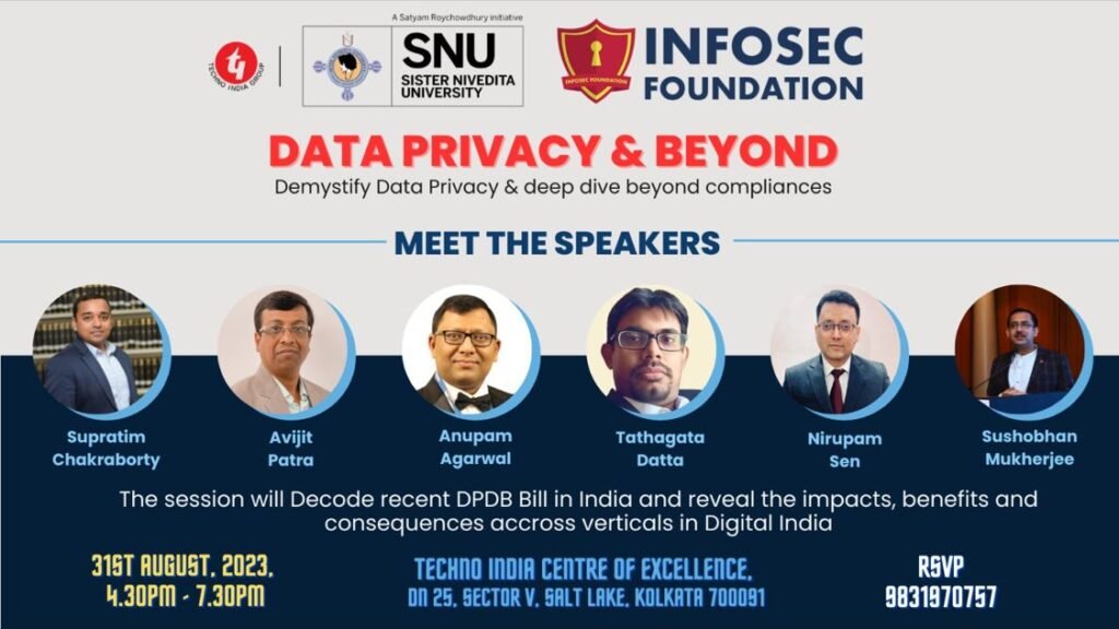 Data Privacy and Beyond panel promo by Infosec Foundation, August 31 2023, featuring Avijit Patra and other speakers