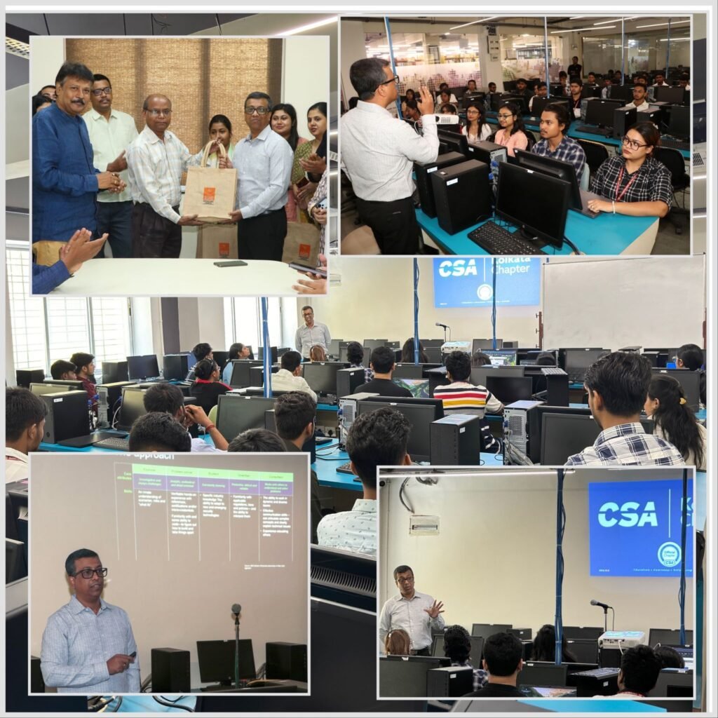 Avijit Patra leading the cybersecurity session at NSHM Knowledge Campus AI and Cybersecurity workshop - photo collage