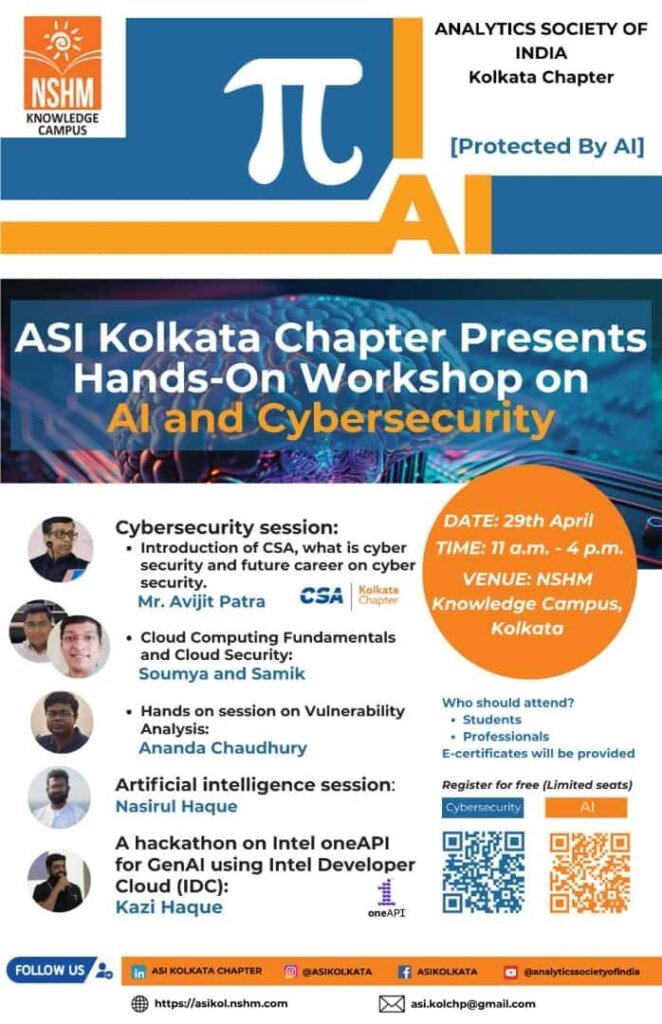 ASI Kolkata Chapter Hands-On Workshop on AI and Cybersecurity at NSHM Knowledge Campus, featuring Avijit Patra