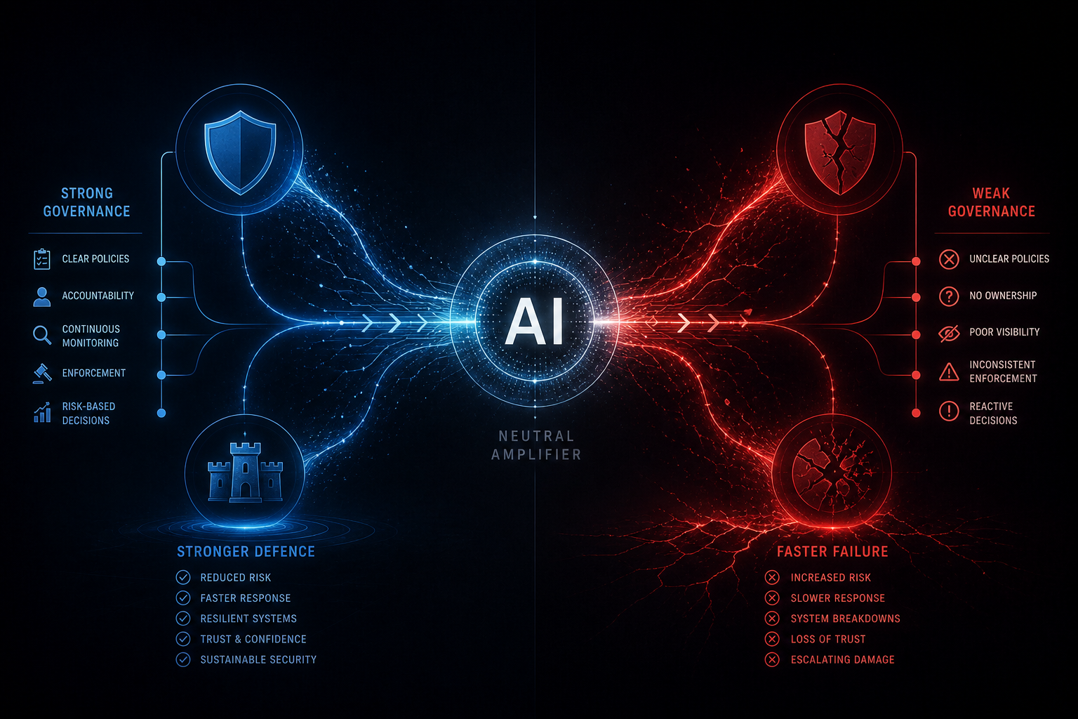 AI as amplifier: strong governance leads to stronger defence, weak governance to faster failure